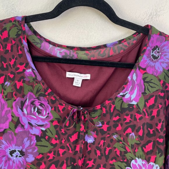 Isaac Mizrahi Live! Womens Plus 1X Floral Blouse Purple Red 3/4 Sleeve Shirt Top - Picture 8 of 10